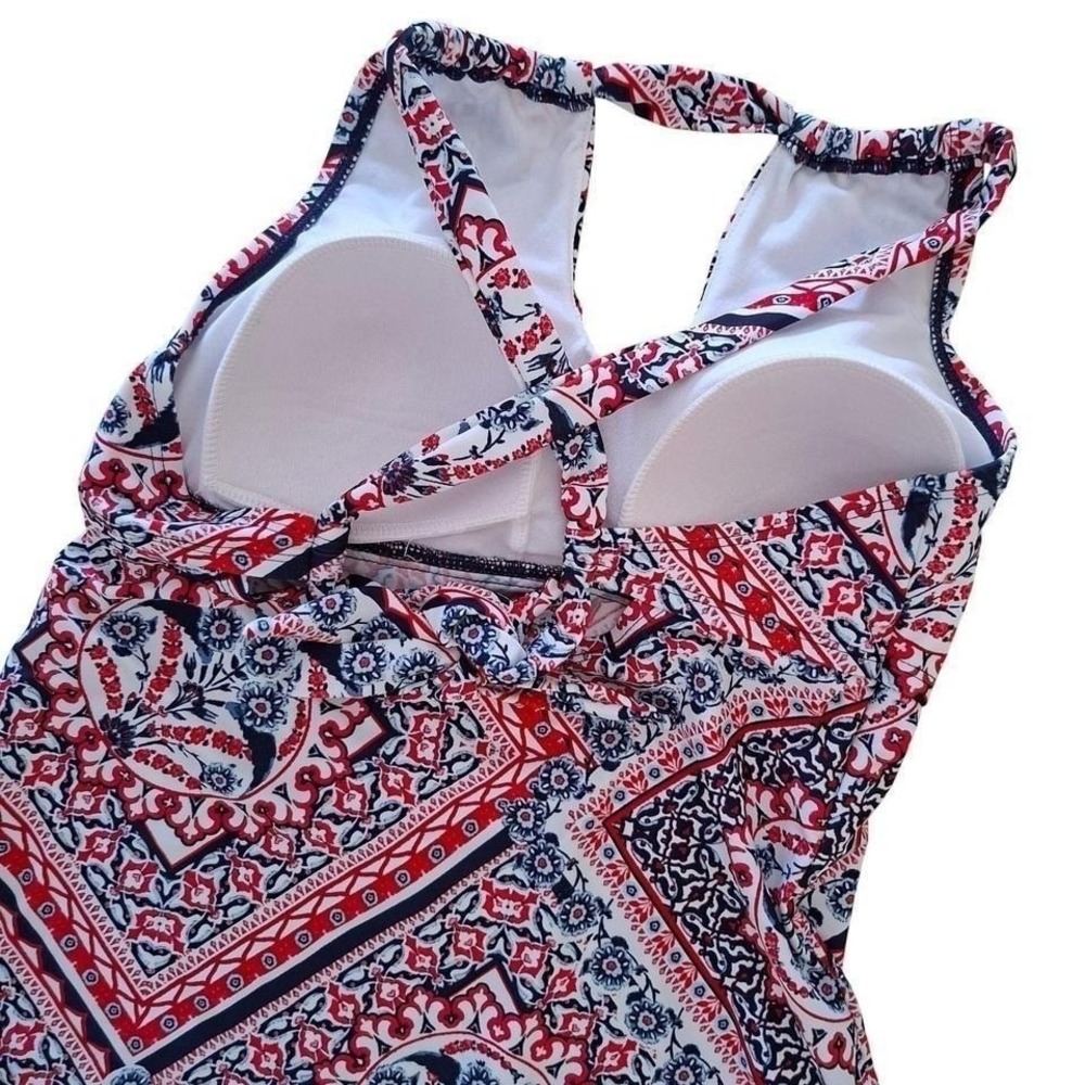 New Directions Swim Tankini M Red Blue Paisley Halter womens swimwear top medium - Picture 6 of 7